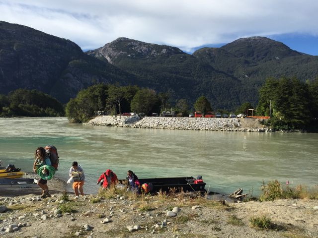 crossing river for glacier tour